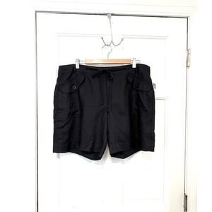 Lauren Ralph Lauren Linen Shorts Womens‎ Sz 14W Black Relaxed Fit Pockets Summer